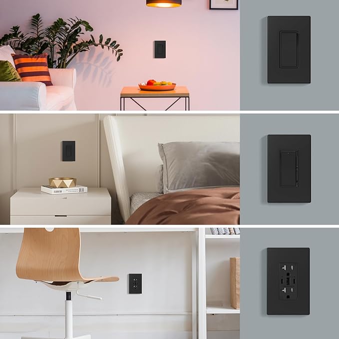 AIDA 1-Gang Midsize Screwless Light Switch Cover Plate, Decorative Outlet Covers - Matte Black, 1-Pack Screwless Unbreakable Polycarbonate Wall Plates for Decorator Device, UL Listed