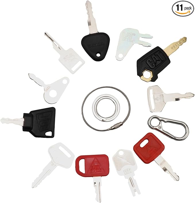 11 Pcs Heavy Equipment Replacement Keys Compatible with CAT, JD, Case, Komatsu, Hyster, Kubota, JCB, Bobcat, Daewoo, JLG, Toyota, Master Ignition Key for Workers and Opeartors