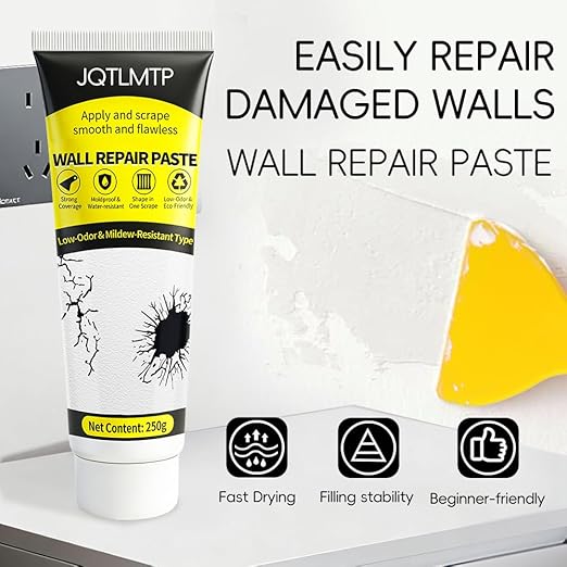 Drywall Repair Kit with Scraper, 250g Wall Repair Putty, Easy Fix for Mildew, Peeling Paint, Graffiti, Quickly Repair Wall Cracks, Dents & Scratches