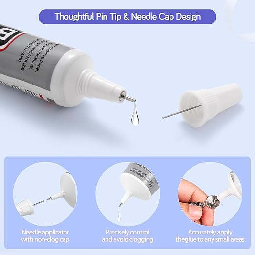 FITTDYHE 6PCS Jewelry Glue - 15ML/0.5fl oz Clear DIY Craft Glue for Rhinestones, Waterproof Strong Bond Adhesive for Phone Repair, Nail Art, Shoes, Fabric, Metal, Glass