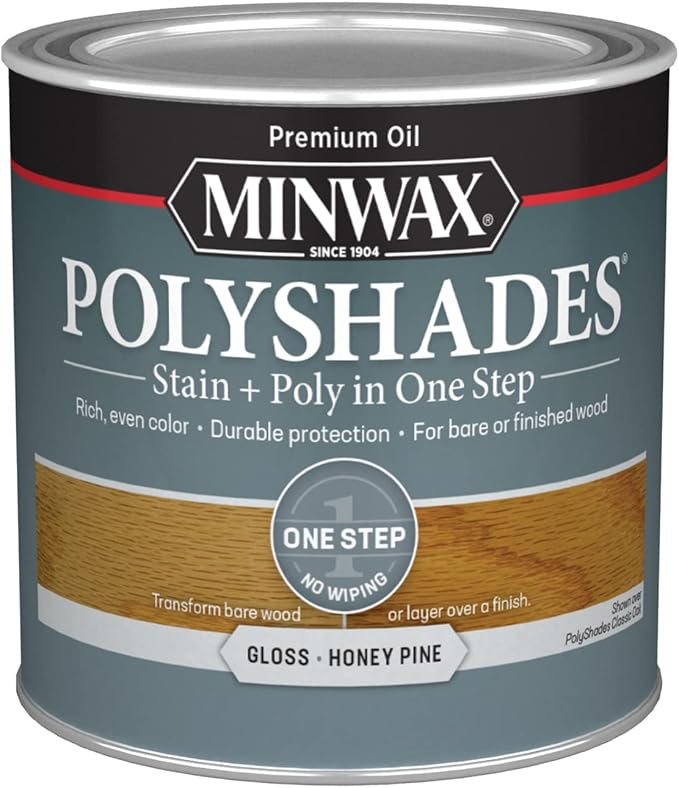 Minwax PolyShades Wood Stain + Polyurethane Finish – ½ Pint, Honey Pine, Gloss