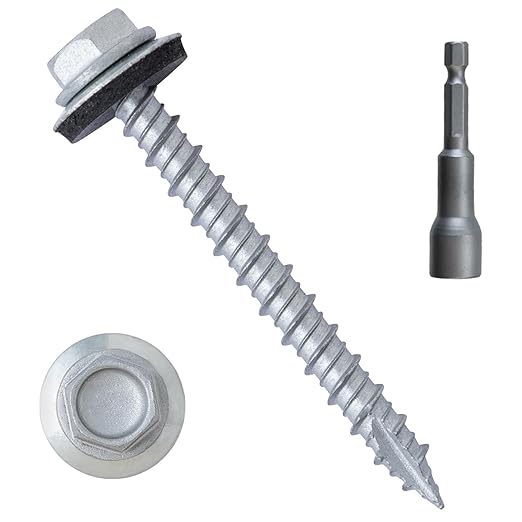 LIONMAX Metal Roofing Screws #10 × 2 Inch, 300-PCS, Rustproof Coating Hex Head Sheet Metal to Wood Siding Screw with Rubber Washer, Sharp Point, Hex Socket Included