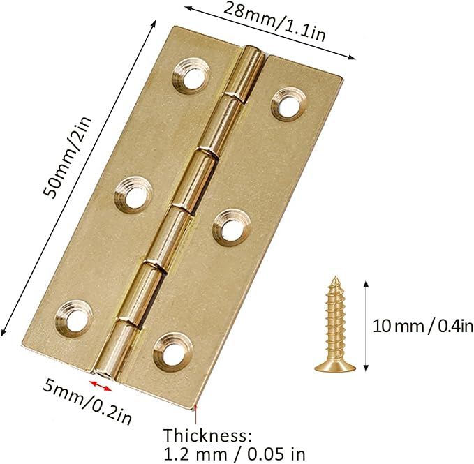 Mini Solid Brass Hinges Cabinet Drawer Butt Hinges for Jewelry Chest Wood Box,1/2/2.5Inch,8PCS(2Inch)