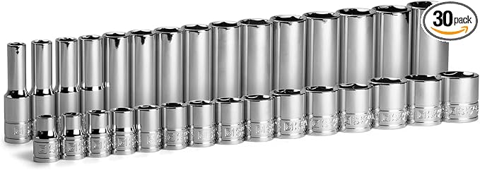 Capri Tools 3/8 in. Drive Shallow and Deep Chrome Socket Set, 6-Point, 8 to 22 mm, 30-Piece