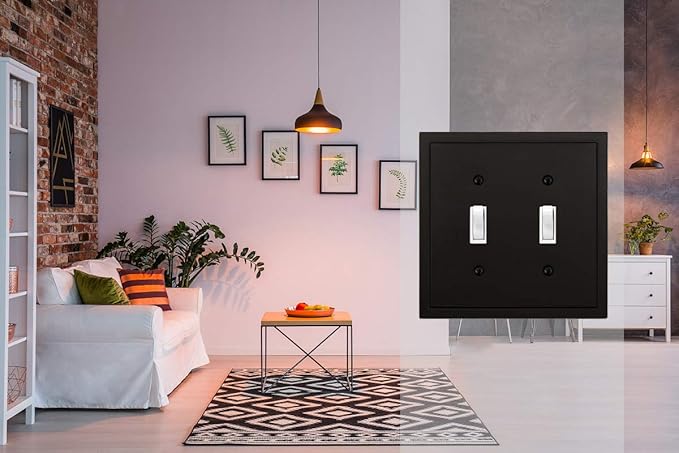 Henne Bery Modern Edge Decorative Wall Plate Switch Plate Outlet Cover, Durable Solid Zinc Alloy (Double Toggle, Matte Black)