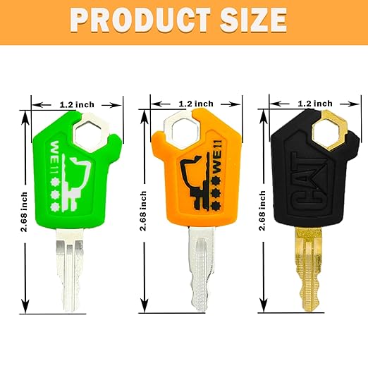New Cat 5P8500 Equipment Key Set, 3 Colors Caterpillar Loaders Excavators Ignition Keys with 3 Extra Color Key Tags & Keyrings