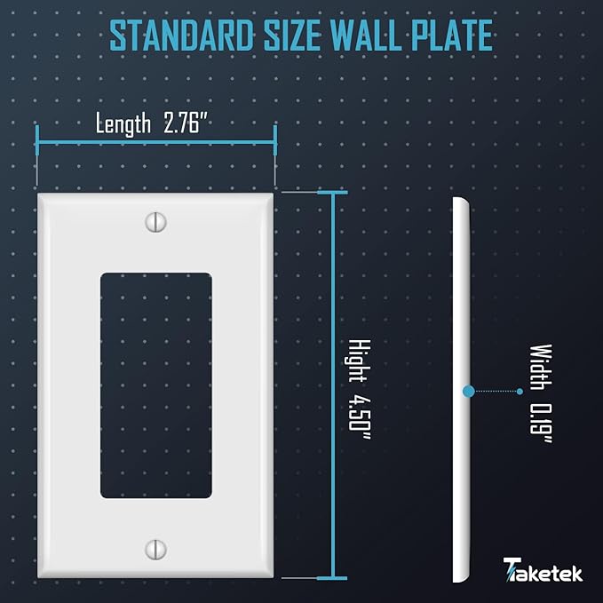 TAKETEK Decorator Wall Plates, Paddle Light Switch Covers, Wall Plates for Rocker Light Switches or Receptacle Outlets, Electrical Decora Faceplate Cover, Single Gang Wallplate, White, 20 Pack