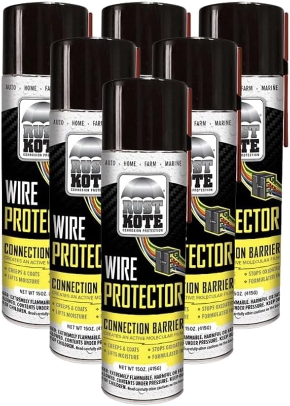 Rust Kote Corrosion Protection 6 Pack - RustKote Wire Protector - Aerosol Can 15oz - Stops Oxidation - Lifts and Repels Moisture - Car/Trailers/RV/Bus/Farm Equipment