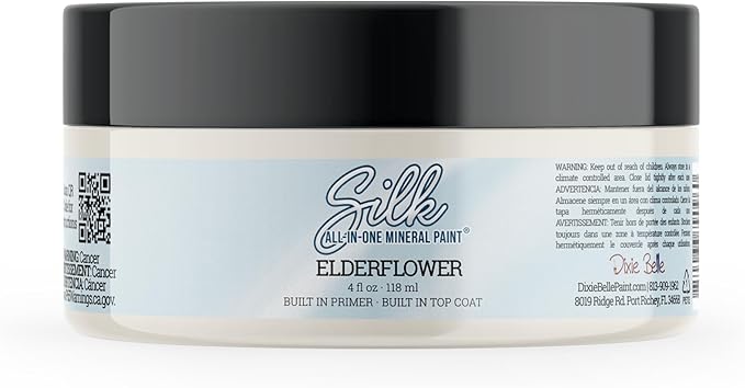 Dixie Belle Silk All-in-One Mineral Paint - Elderflower (4oz) - Warm Creamy White All-in-One Water Based Primer + Topcoat - Durable Furniture Paint - Low Reflective Finish