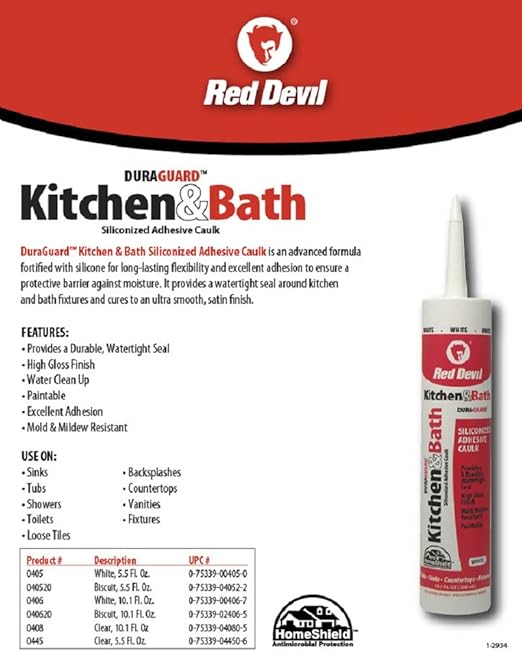 Red Devil 040620 Duraguard Kitchen & Bath Siliconized Acrylic Caulk, 10.1 oz., Biscuit, 12 Pack, Made in USA