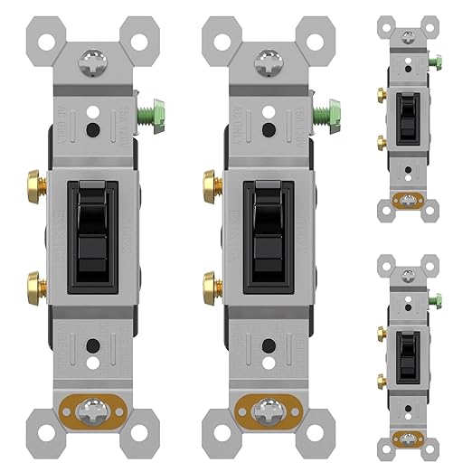 AIDA 4 Pack Single Pole Toggle Light Switch, 15 Amp, 120 Volt, Toggle Framed AC Quiet Switch, in Wall On/Off Switch Replacement, Self-Grounding, Residential and Commercial Grade, UL,Glossy Black