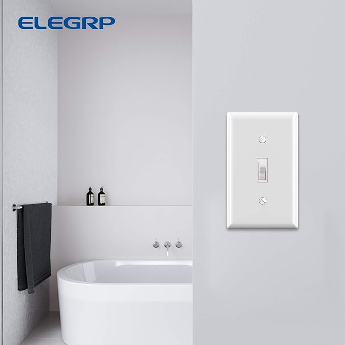 ELEGRP Toggle Light Switch Wall Plate, 2-Gang Standard Size Switch Covers, Unbreakable Polycarbonate Replacement Faceplates Covers, UL Listed, Color-matched Screws Included (1 Pack, Glossy White)