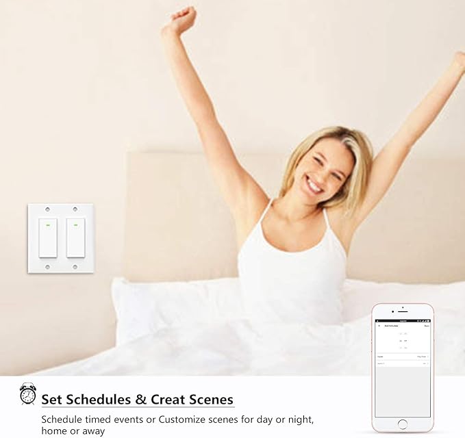 Smart Light Switch, Double Smart WiFi Light Switches, Smart Switch 2 Gang Works with Alexa Google Assistant