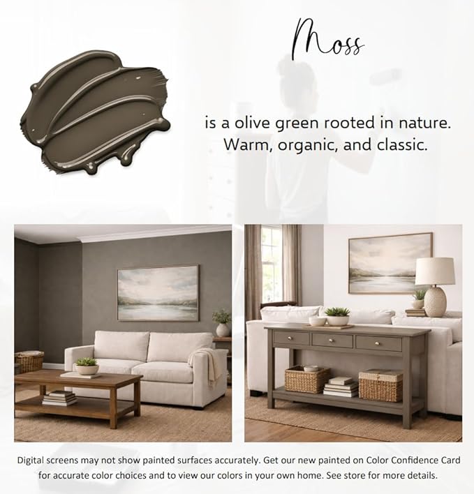 ALL-IN-ONE Paint by Heirloom Traditions, Moss (Earthy Olive Green), 8oz Sample - Durable cabinet and furniture paint. Built in primer and top coat, no sanding needed. Includes our 30 featured color