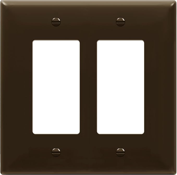 ENERLITES Decorator Light Switch or Receptacle Outlet Wall Plate, 2-Gang 4.88" x 4.92", Gloss Finish, Mid-Size, Unbreakable Polycarbonate Thermoplastic, UL Listed, 8832M-BR, Brown