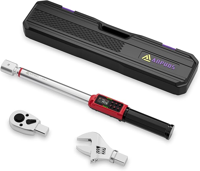 Adjustable Digital Torque Wrench, 2.2-147.5 Ft.lb, ±1% Accuracy | 3-200 Nm, 45mm Jaw & 1/2" Ratchet, 14×18mm Open End, Vibration, Buzzer and LED Indicator, for HVAC, Split AC, Auto, Plumbing