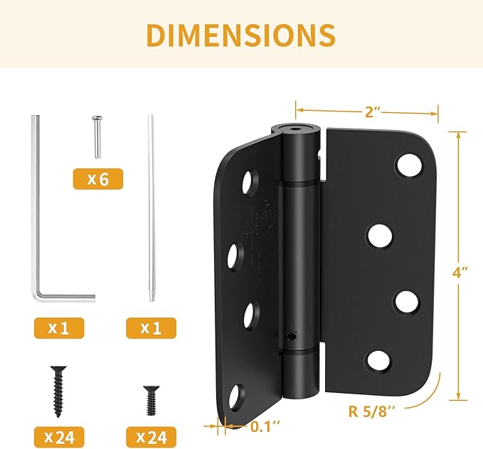 Luxbaro 3 Pack Self Closing Door Hinges 4 Inch, Matte Black Spring Loaded Hinges with 5/8'' Radius Corners, Adjustable Tension for Garage, Front Door, for Left and Right Hand Door, UL Listed