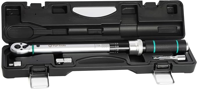 4-Piece Torque Wrench Set – 3/8" Drive Click Torque Wrench (10–80 ft-lb), 1/4" & 1/2" Drive Adapters, 3-Inch Extension Bar, ±3% Accuracy, Chrome Vanadium Steel, Includes Storage Case