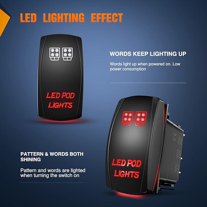 Nilight LED POD Lights Rocker Switch Led Light Bar Switches 5Pin Laser On/Off switches 20A/12V 10A/24V with Jumper Wires Set for Cars,Trucks,RVs