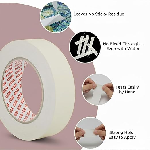SWRT Masking Tape 1 inch x 55 Yards x 24 Rolls (1320 Total Yards), Masking Tape Bulk for General Purpose, Beige White Tape for Painting, Labeling, Packaging, Crafting & DIY Projects