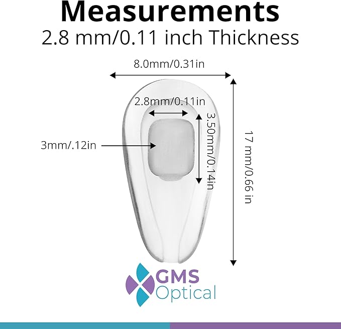 GMS Optical Comfort Line - 8mm/17mm Large Length - Air Bag Screw-in Soft Silicone Nose Pads for Glasses, Sunglasses, Glasses Repair Kit with Screws, Keep Glasses from Sliding (5 Pair)