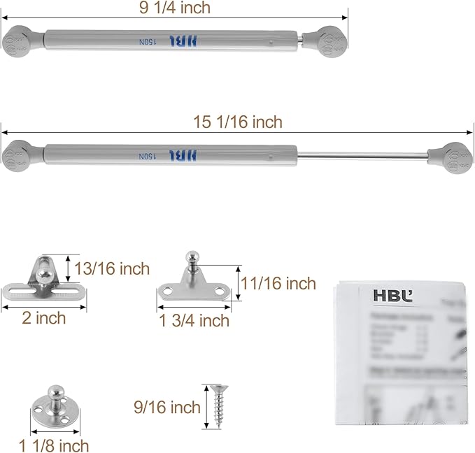 2 Pack Soft Close Toy Box Hinges for Heavy Curved, Round, Arched and Flat Lids - HBL' 150N Gas Strut Spring Safety Hinges to Slow Down and Slow Close, Also Works for Flat Lids.