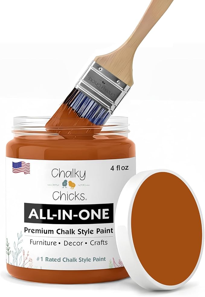 Chalky Chicks 4 Fl Oz Matte Acorn Orange Chalk Paint for Furniture Without Sanding - No Prep Furniture Paint No Sanding All in One for Crafts, Wood, Cabinet, Walls, Metal, Dresser, Farmhouse