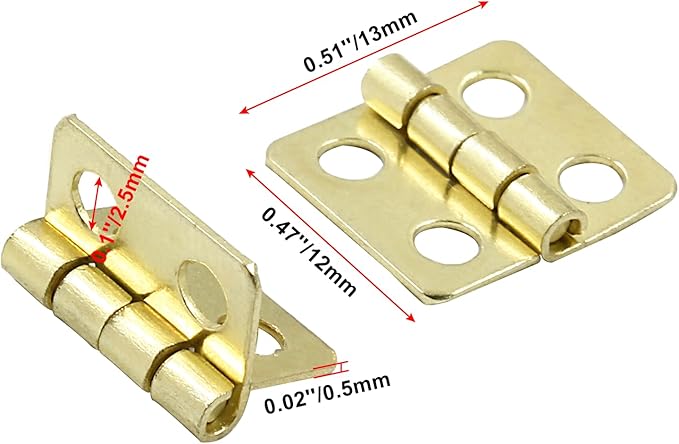 50 Mini Hinges, 0.47"x0.51", Iron Butt & Bronze, Doll House DIY Hinges for Mini Cabinet & Wooden Box