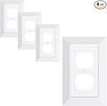 4-Pack Classic Beadboard Duplex Outlet Cover Plate, Decorative Unbreakable Polycarbonate Switch Plates and Outlet Covers, Pure White Wall Plates for Electrical Outlets, 1 Gang Receptacle Cover