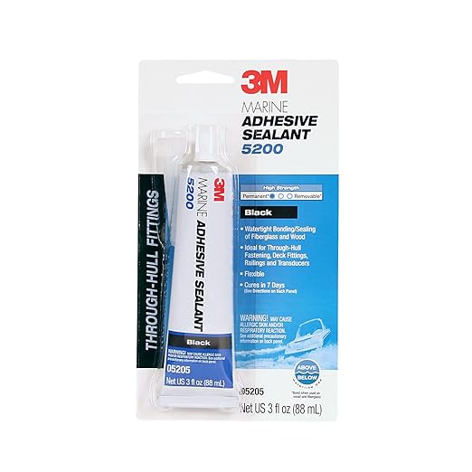 3M Marine Adhesive Sealant 5200 - Permanent Bonding and Sealing for Boats and Marine Applications - Black - 3 Ounces