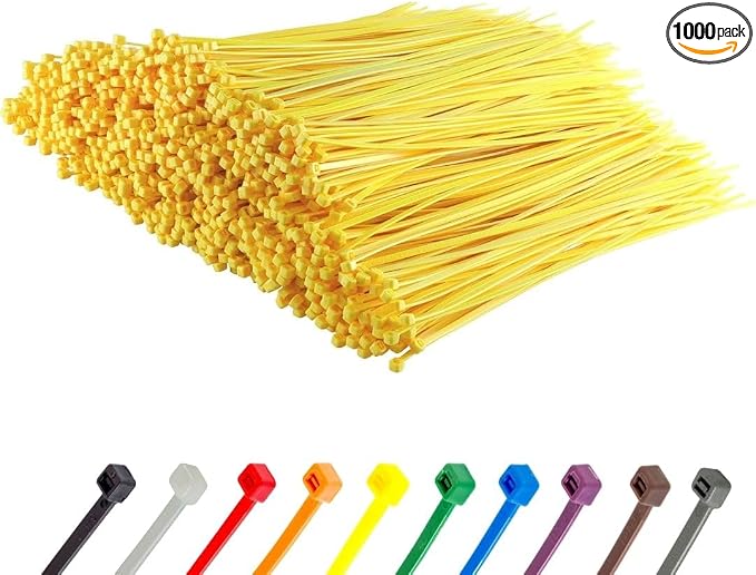 GTSE 8 Inch Yellow Zip Ties, 1,000 Bulk Pack, 18lb Strength, UV Resistant Small Nylon Cable Ties, Self-Locking 8" Tie Wraps