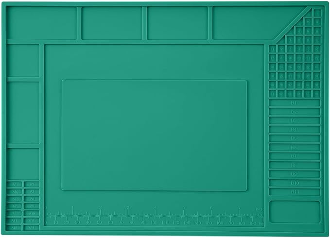 Noah Silicone Soldering Mat 17.7"x 12", Heat Resistant 932°F Odorless Anti-Static Repair Mat with 2 Magnetic Areas & 46 Screw Positions, Non-Slip Work Mat for Electronics, Phone, PCB, Green Bigger