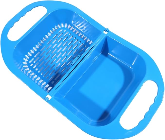 Kitchen Strainers Foldable Plastic Fruit Vegetable Washing Basket Sink Drain Bowl Dish Plate Tableware Storage Holder Kitchen Organizer Supplies(Blue)