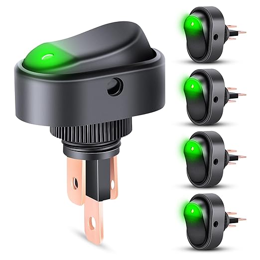 Nilight 5PCS LED Lighted Rocker Switch 12V Green LED Illuminated ON Off Toggle 30A 3Pin SPST Oval Shaped 12mm Hole for Automotive Car Truck RV Motorcycles Marine Boats
