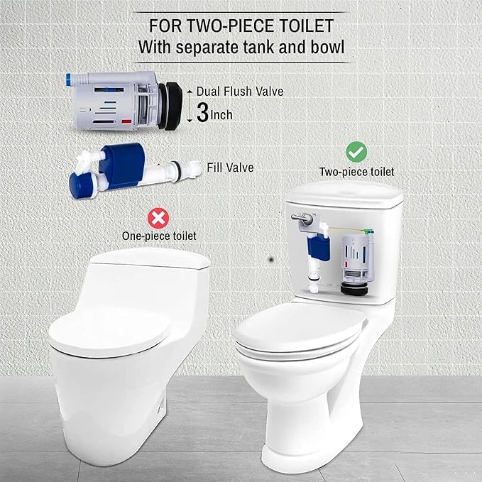 3 Inch Dual Flush Valve Conversion Kit with Handle, Adjustable Overflow Tube & Overflow Water Conserver