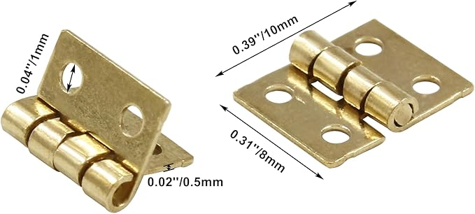 100Pcs Small Gold Hinge,0.31"x0.39" Mini Hinges,Brass Butt Hinge,Tiny Hinges for Mini Cabinet Jewelry Wooden Box,Doll House DIY Hinges with Mounting Screws