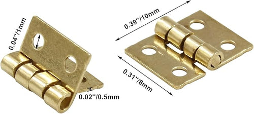 100Pcs Small Gold Hinge,0.31"x0.39" Mini Hinges,Brass Butt Hinge,Tiny Hinges for Mini Cabinet Jewelry Wooden Box,Doll House DIY Hinges with Mounting Screws