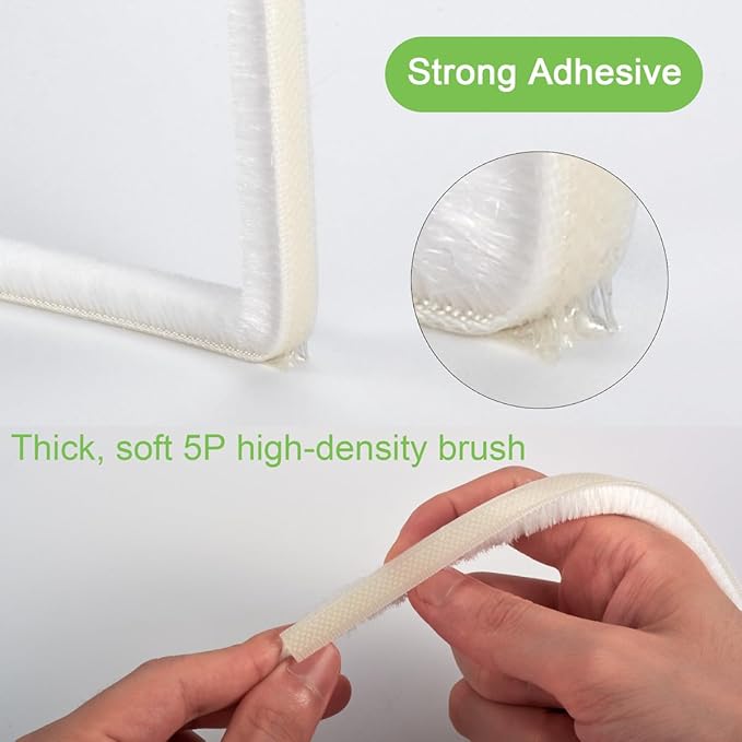 Self-Adhesive Weather Stripping Seal for Doors & Windows – Soundproof Insulation Gap Filler for Sliding, Exterior, Front, and Jamb Frames – 0.9" x 0.35" x 16.5 ft, White