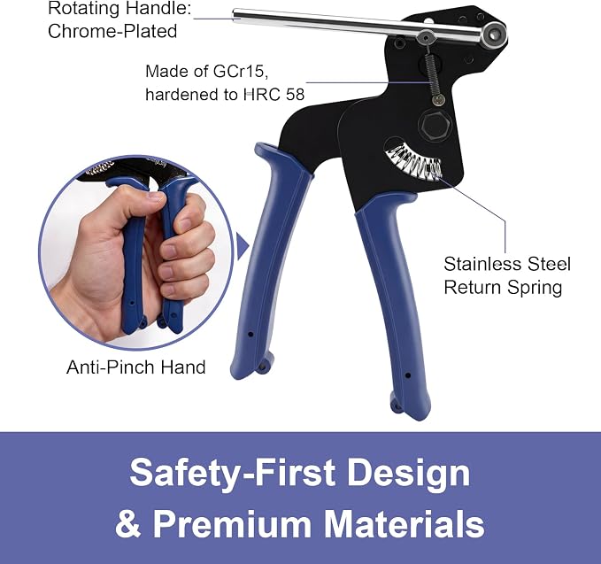 Metal Zip Ties Cutter, Stainless Steel Cable Tie Gun with Tensioning Installation Cutting Tool for Self-Locking Stainless Zip Ties with Free Zip Tie Release Tool, Dual-Hand Operation