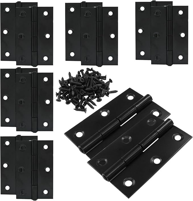 12PCS 2.5 Inch Stainless Steel Door Folding Butt Hinges, 2 1/2 Inch Black Metal Bisagras para Puertas with Screws for Door, Furnitures, Windows, Cabinet,Cupboard, Dressers
