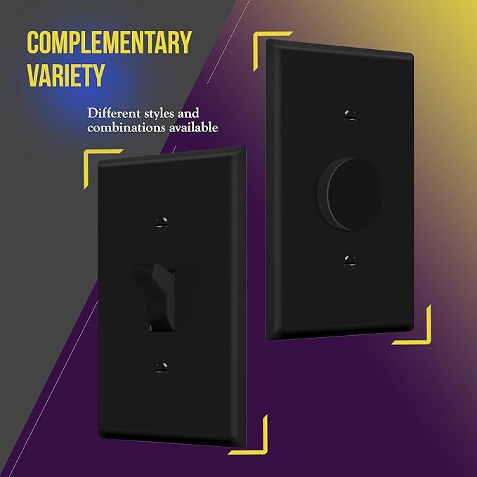 ENERLITES Mid-Size Toggle Light Switch Wall Plate, Midway 1-Gang 4.88" x 3.11", Unbreakable Polycarbonate Thermoplastic, UL Listed, 8811M-BK-5PCS, Black Switch Cover, Gloss Finish, 5 Pack