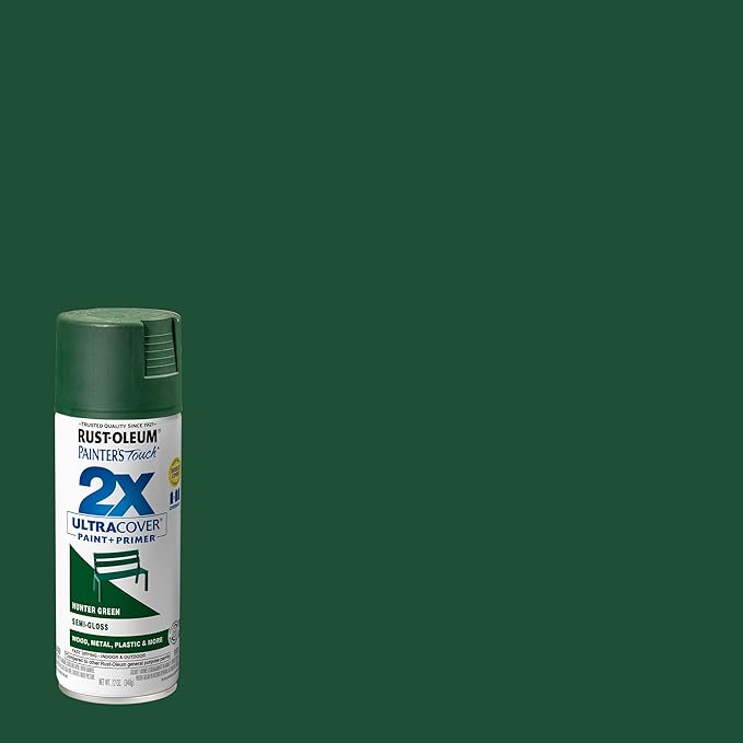 Rust-Oleum 249853-6PK Painter's Touch 2X Ultra Cover Spray Paint, 12 oz, Semi-Gloss Hunter Green, 6 Pack
