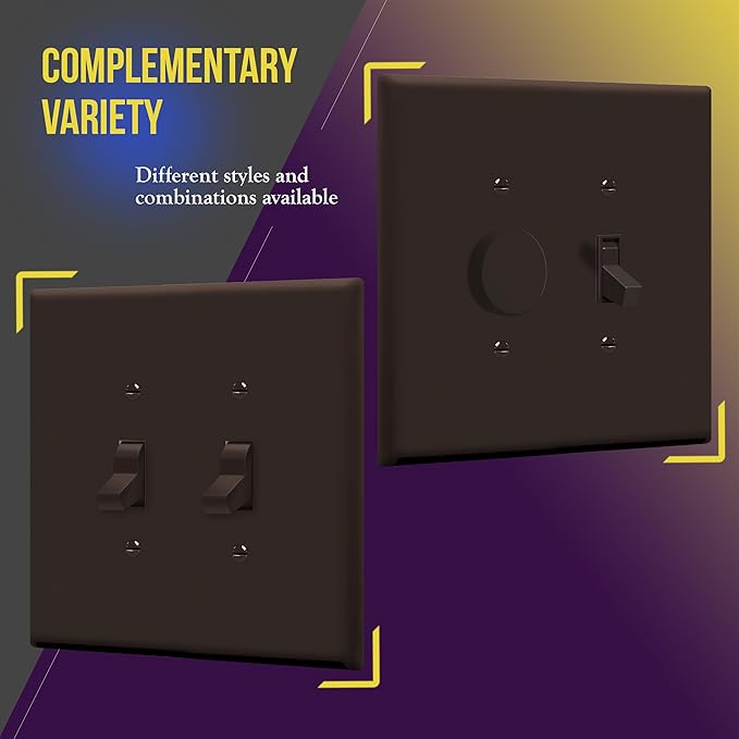ENERLITES Double Toggle Switch Cover, Two Gang Light Switch Wall Plate, Gloss Finish, Oversized 2-Gang 5.5" x 5.5", Unbreakable Polycarbonate Thermoplastic, UL Listed, 8812O-BR, Brown