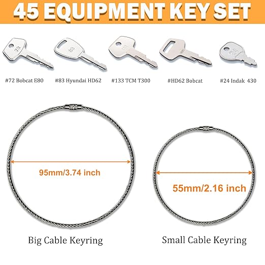 45 Construction Equipment Operator Keys, Heavy Equipment Key Master Set for Caterpillar Cat John Deere JCB Volvo Hyster Yanmar Takeuchi Yanmar Kubota Toyota Komatsu Excavator Dumper Dozer