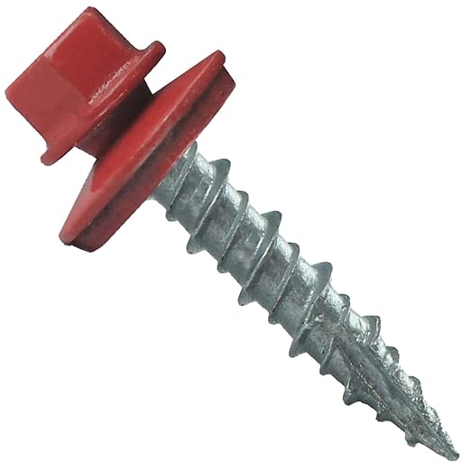 10 x 1 Crimson RED Metal Roofing Screws - Hex Washer Head- Self-Starting/Tapping - EPDM Washer. 1 Bag - 250 Screws