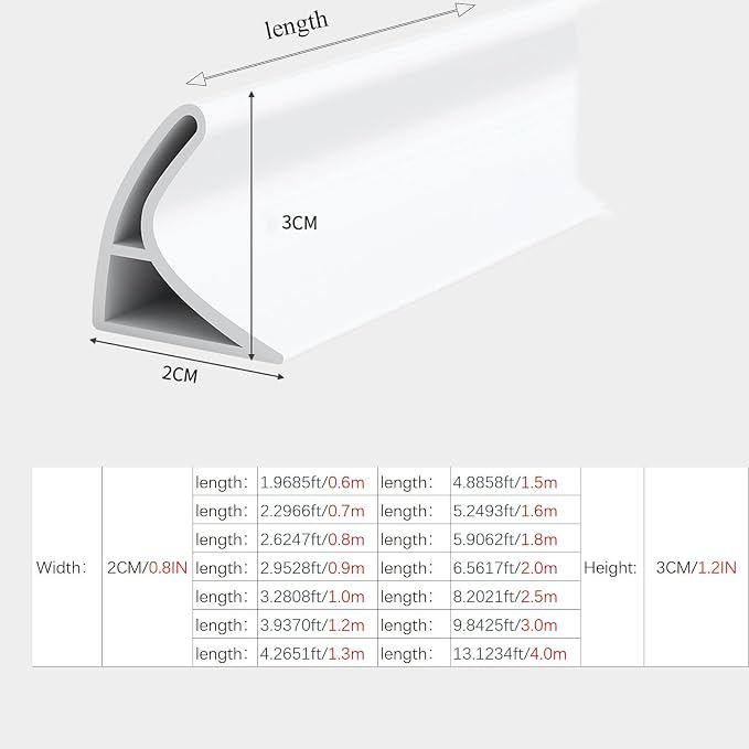 Silicone Shower Barrier Water Stopper For Bathroom Kitchen Sink Countertop, Foldable Splash Guard/dam White , Self-Adhesive Bathtub Corner/edge Kit 1.2 Inch Tall 2 3 5 13ft. ( Size : 4.2651ft/1.3m )