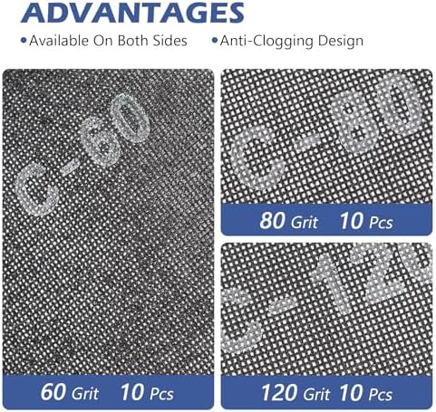HUAALIUCHE 17-Inch Floor Sanding Screen Discs (30-Pack Variety Kit) | 10x 60 Grit, 10x 80 Grit, 10x 120 Grit | Heavy-Duty Silicon Carbide Mesh for Wood, Concrete, Reusable Buffer Pads
