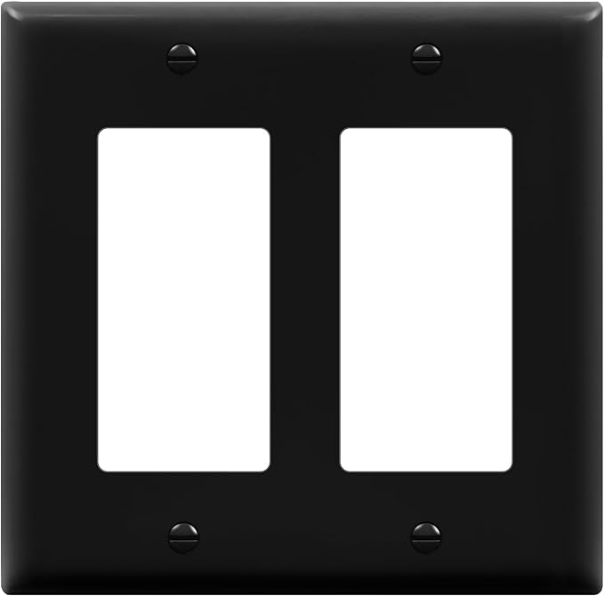 ENERLITES Decorator Light Switch or Receptacle Outlet Wall Plate, Size 2-Gang 4.50" x 4.57", Unbreakable Polycarbonate Thermoplastic, UL Listed, 8832-BK, Black