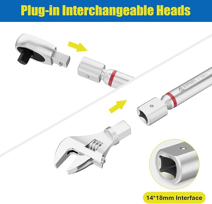 Adjustable Digital Torque Wrench, 1.5-99.6 Ft.lb, ±1% Accuracy | 2-135Nm, 45mm Jaw & 1/2" Ratchet, 14×18mm Open End, Vibration, Buzzer, LED Indicator for HVAC, Split AC, Motorcycle, Plumbing