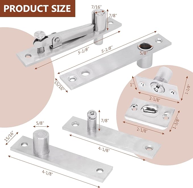 Heavy Duty Pivot Hinge Set with Door Ball Catch for Wood Door, HBL' Hidden Door Hinge for Secret Door, Swing Door, with 360 Degree Rotation, Invisible Pivot Door Hardware for Bookshelf.